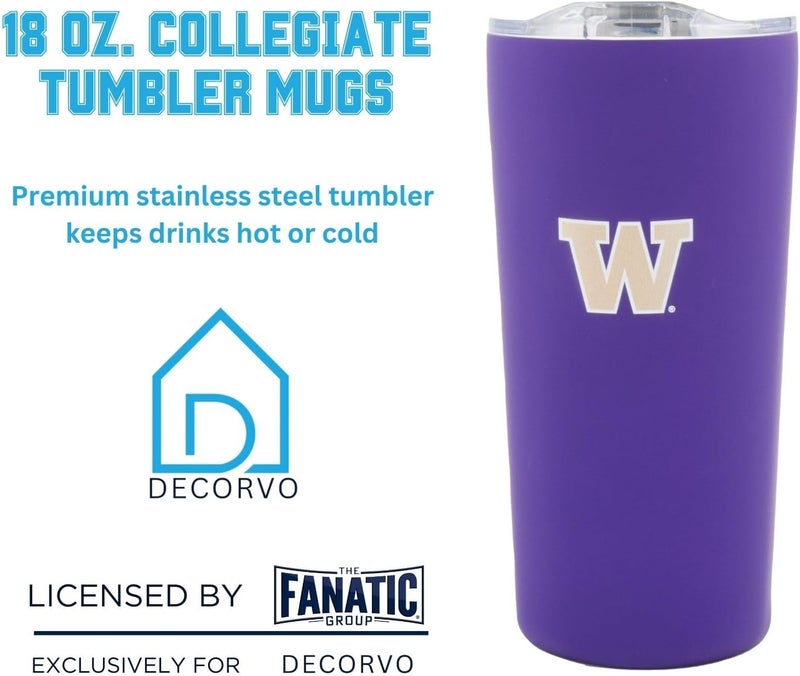 Decorvo Officially Licensed Collegiate Stainless Steel Tumbler - Double Walled Insulated Travel Tumbler with Slide Lid - 18 oz (Washngiton - Purple) - Image 2